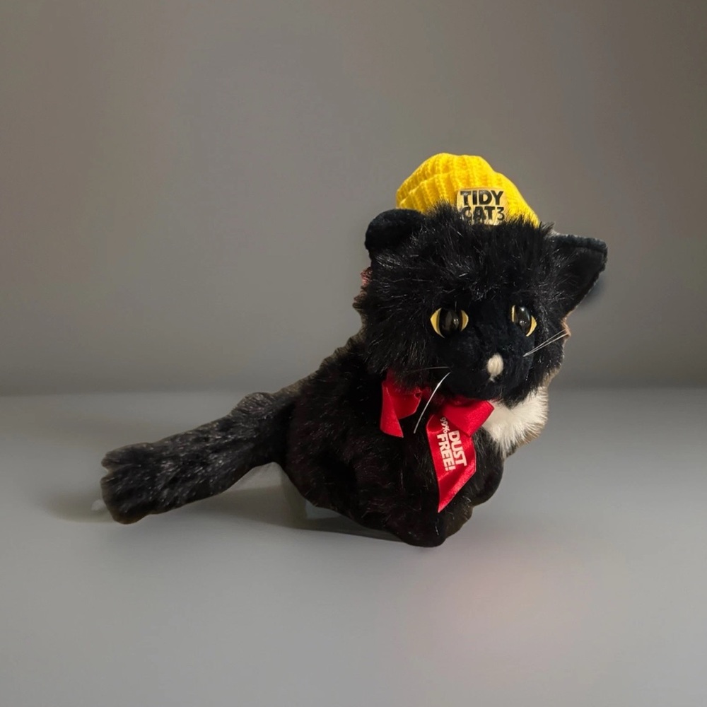 1987 Vintage Tidy Cat 3 Advertising 8 inch Black plush 99% Dust Free Animal Fair